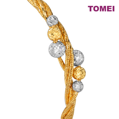 TOMEI Dual-Tone Lasered Balls Bangle, Yellow Gold 916 (LB3395-2C)