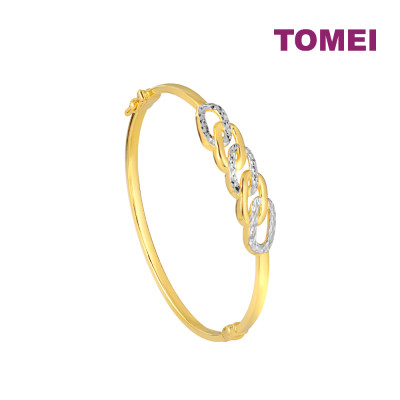 TOMEI Dual-Tone Linked Bangle, Yellow Gold 916 (9L-BK1636-2C)