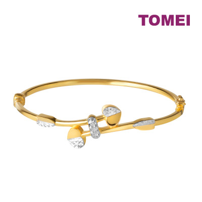 TOMEI Dual-Tone Love Arrow Bangle, Yellow Gold 916 (9L-BK1694-2C)
