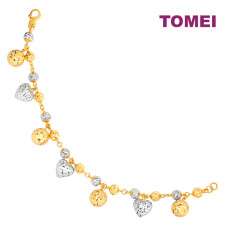 TOMEI Dual-Tone Lovely Beads Bracelet, Yellow Gold 916 (9M-B6134S-2C)