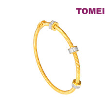 TOMEI Diamond Cut Collection Geometric Bead Bangle, Yellow Gold 916 (DC-YG1512B-2C)