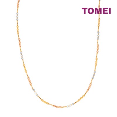 TOMEI Lusso Italia Tri-Tone Beads Necklace, Yellow Gold 916 (IN-BETA0316-3C)