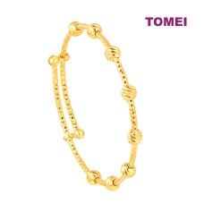 TOMEI KIds Laser Balls Open Bangle, Yellow Gold 916 (TZ-AGP1535-1C)