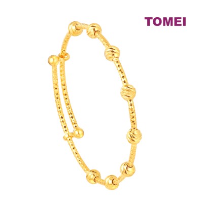TOMEI KIds Laser Balls Open Bangle, Yellow Gold 916 (TZ-AGP1535-1C)
